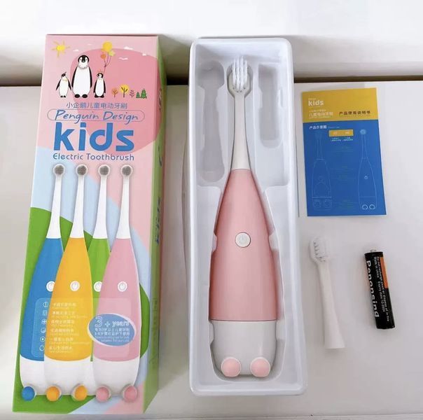 Детская электрическая зубная щётка Пингвинчик Focus Kids. Розовая 3028548077 фото