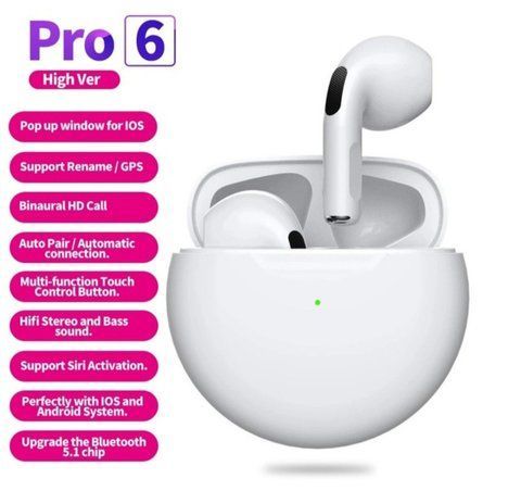 Бездротові Bluetooth-навушники Pro 6 TWS з мікрофоном Fone 5,3 2466805640 фото