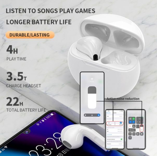 Бездротові Bluetooth-навушники Pro 6 TWS з мікрофоном Fone 5,3 2466805640 фото