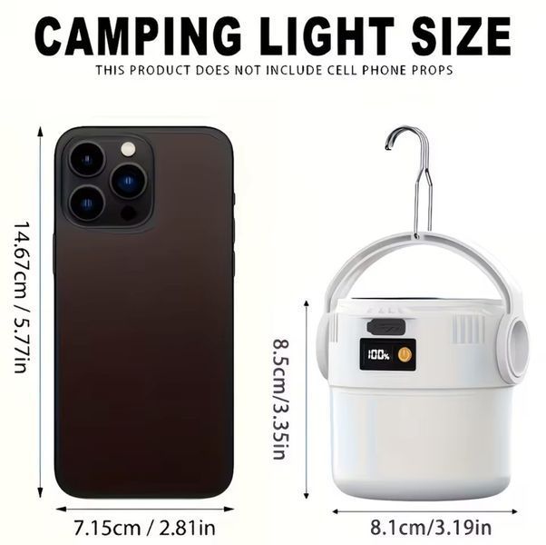 Кемпінговий ліхтар 2-в-1 на сонячній батареї та USB, 360&deg; LED, з підвісом і дисплеєм заряду 3150215983 фото