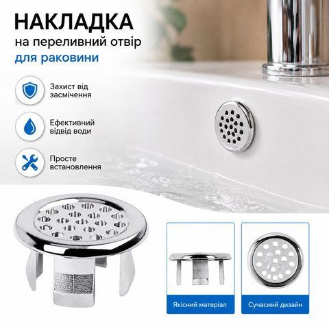 Зливна решітка для раковини 22-25 мм металева хром (універсальна) 3063321283 фото