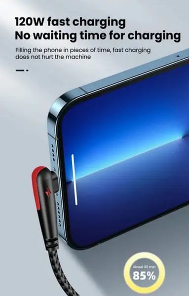 Кабель USB Type-C для швидкого заряджання Huawei Mate (2 метра), 90 градусів, чорний 2554736546 фото
