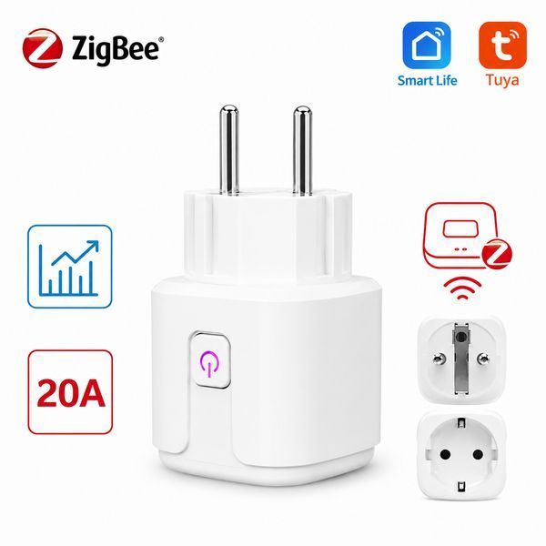 Розумна розетка Tuya ZigBee 20A EU з моніторингом енергоспоживання (працює тільки через ZigBee шлюз) 3078669006 фото