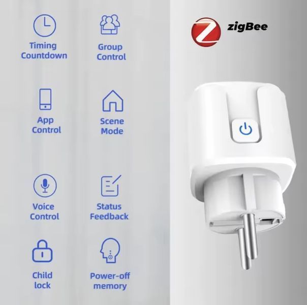 Розумна розетка Tuya ZigBee 20A EU з моніторингом енергоспоживання (працює тільки через ZigBee шлюз) 3078669006 фото