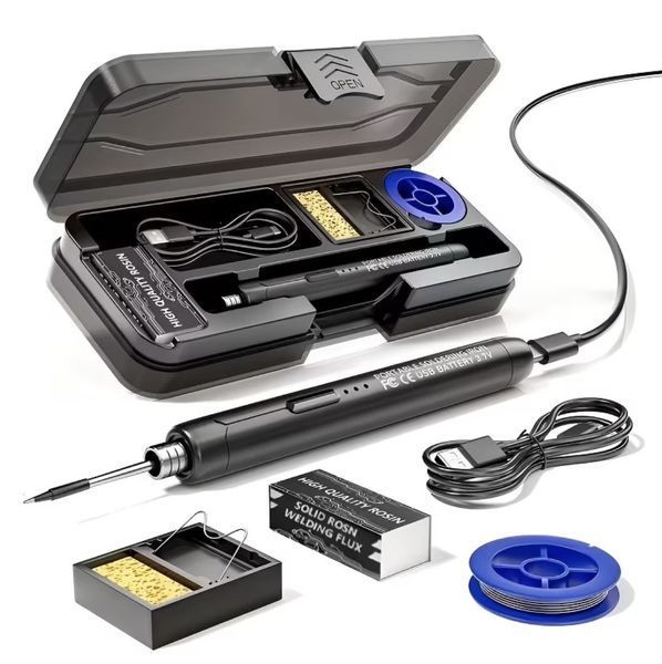 Портативный USB/беспроводной паяльный набор с регулируемой температурой. Черный 2873070649 фото