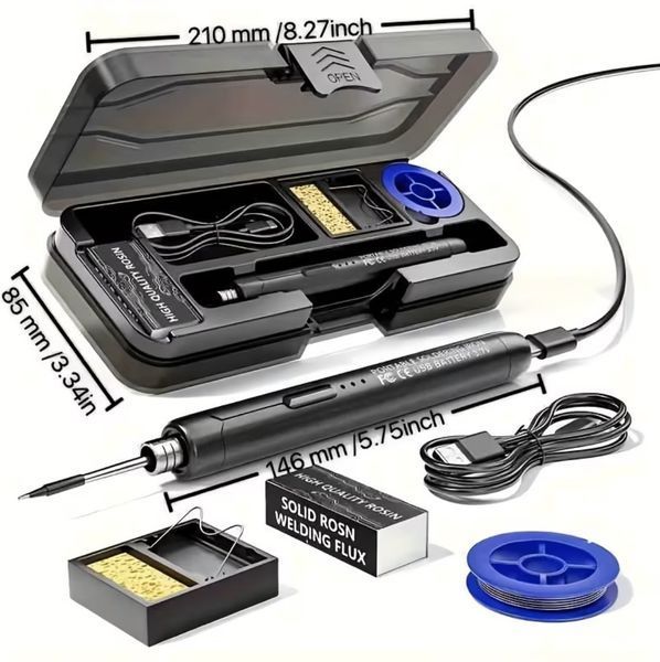 Портативный USB/беспроводной паяльный набор с регулируемой температурой. Черный 2873070649 фото