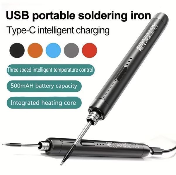 Портативный USB/беспроводной паяльный набор с регулируемой температурой. Черный 2873070649 фото