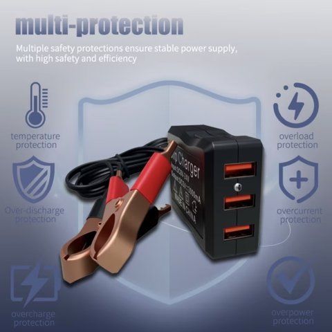 Адаптер живлення 12V/24V на 5V з 3 USB-портами та затискачами для акумулятора для аварійної зарядки телефонів 2906813593 фото